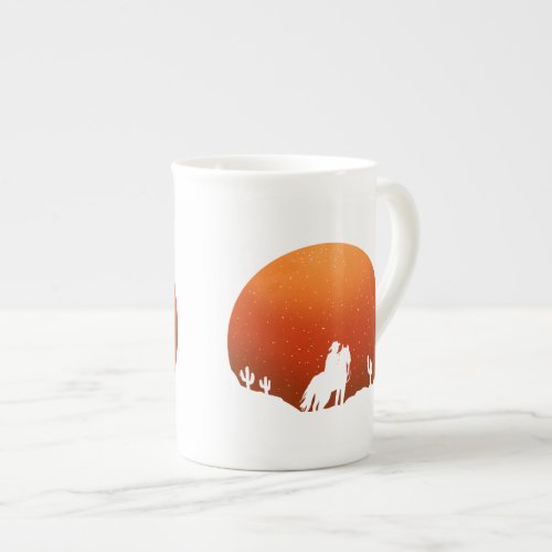 Cowboy with horse Wild West sunset landscape Bone China Mug