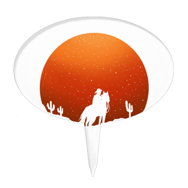 Cowboy with horse Wild West sunset landscape Cake Topper (Front)