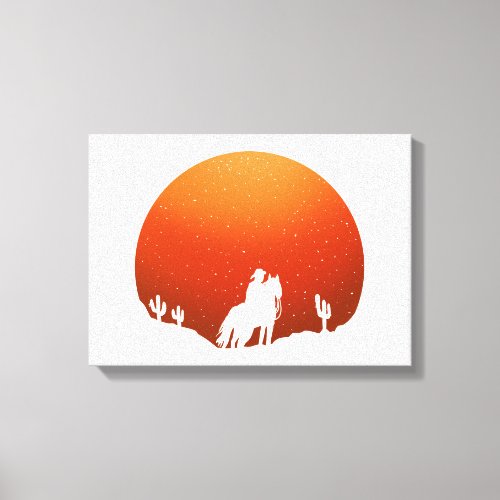 Cowboy with horse Wild West sunset landscape Canvas Print