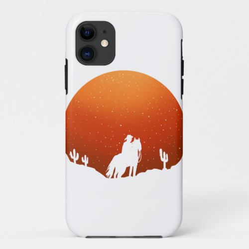 Cowboy with horse Wild West sunset landscape iPhone 11 Case