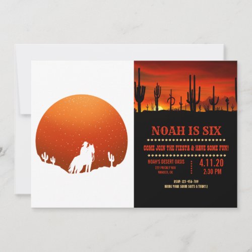 Cowboy with horse Wild West sunset landscape Invitation