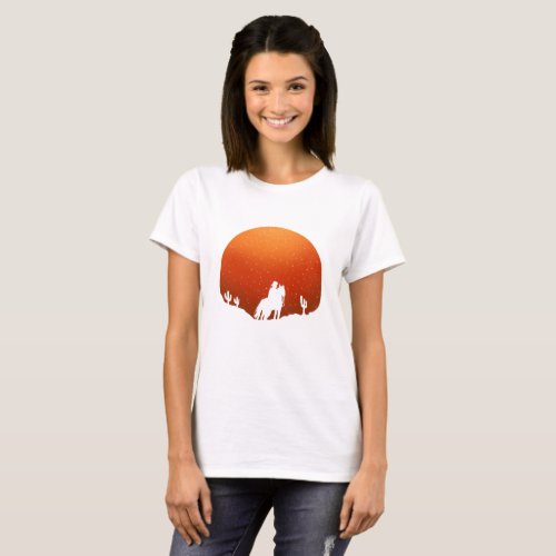 Cowboy with horse Wild West sunset landscape T_Shirt