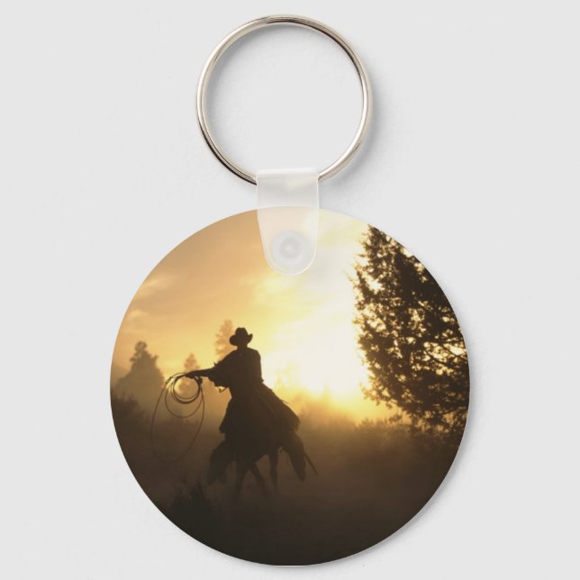 Cowboy with Lasso in Sunset Keychain (Front)