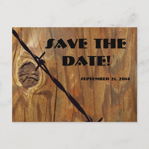 Cowboy Wood and Barbwire Save the Date Announcement Postcard