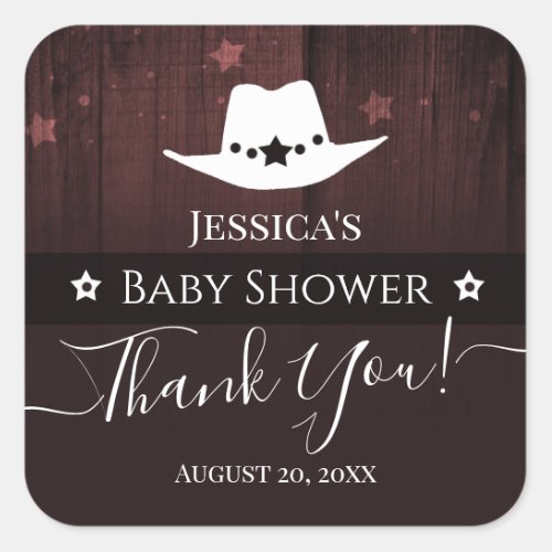 Cowboy Wood Baby Shower Thank You Square Sticker