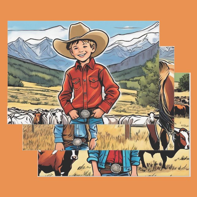 Cowboy Young Boy's Birthday Rocky Mountains 3 Wrapping Paper Sheets (Creator Uploaded)