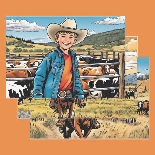 Cowboy Young Boy's Birthday Theme 3 Different Wrapping Paper Sheets