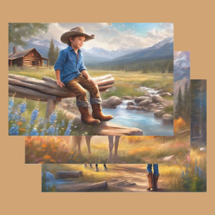 Cowboy Young Boy's Birthday Theme 3 Poster Wrapping Paper Sheets