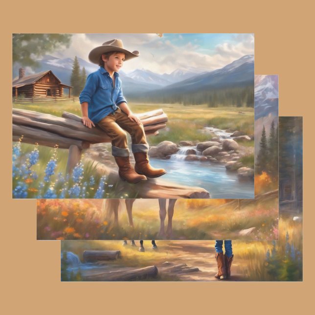 Cowboy Young Boy's Birthday Theme 3 Poster Wrapping Paper Sheets (Creator Uploaded)