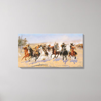 COWBOYS AND AMERICAN INDIANS. VINTAGE WESTERN CANVAS PRINT