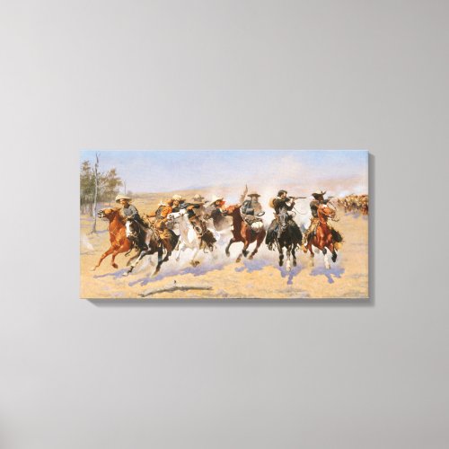 COWBOYS AND AMERICAN INDIANS VINTAGE WESTERN CANVAS PRINT
