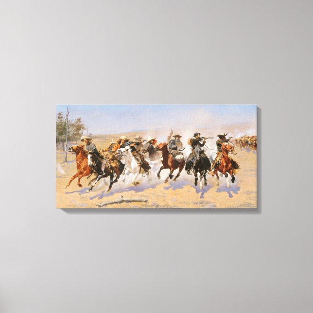COWBOYS AND AMERICAN INDIANS. VINTAGE WESTERN CANVAS PRINT (Front)