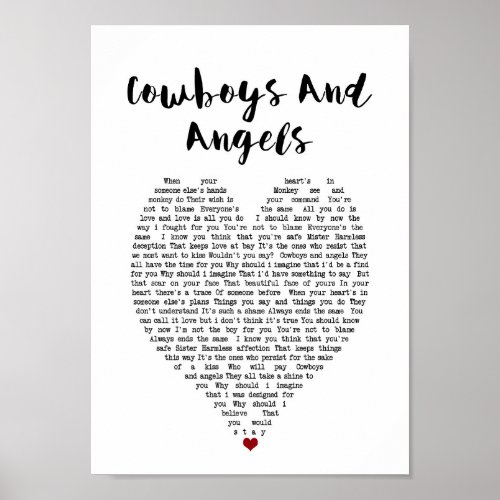 Cowboys And Angels Heart Song Lyric Wall Art Print