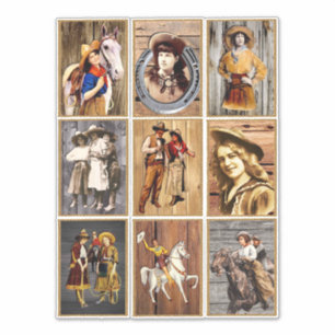 Cowboys and Cowgirls Vintage Photos Art Collage Sticker