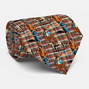 Cowboys and Horse On Plaid Tie