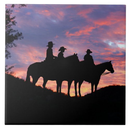 Cowboys and Horses in Sunset Ceramic Tile