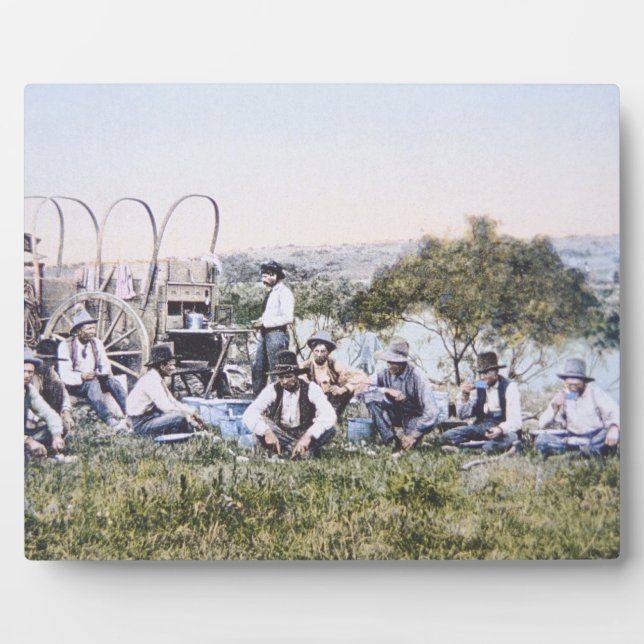Cowboys at Lunch, 1904 (photo) Plaque (Front)