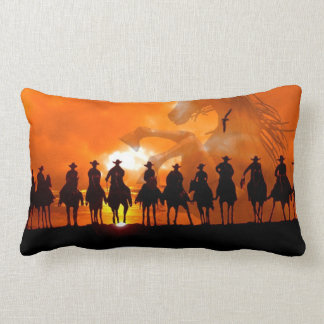 Cowboys at sunset western roundup American MoJo Pi Lumbar Pillow