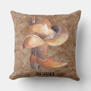 Cowboy's Boot & Hat Country Music Throw Pillow