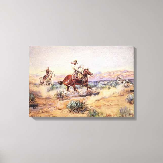 Cowboys Catching a Wolf with a Rope Lasso Canvas Print (Front)