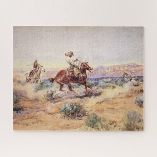 Cowboys Catching a Wolf with a Rope Lasso Jigsaw Puzzle