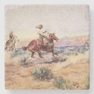 Cowboys Catching a Wolf with a Rope Lasso Stone Coaster