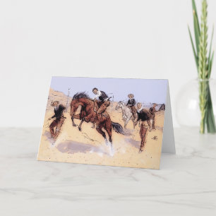 Cowboys - Cowboy Breaking Horse Holiday Card