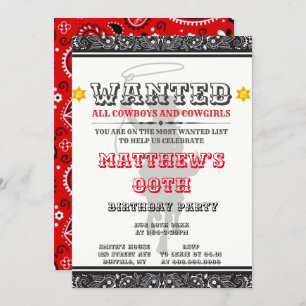 Cowboys & Cowgirls Bandana Birthday Party Invites