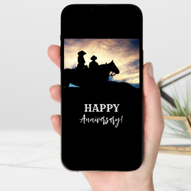 Cowboys cowgirls horses anniversary greeting card (Front Digital)