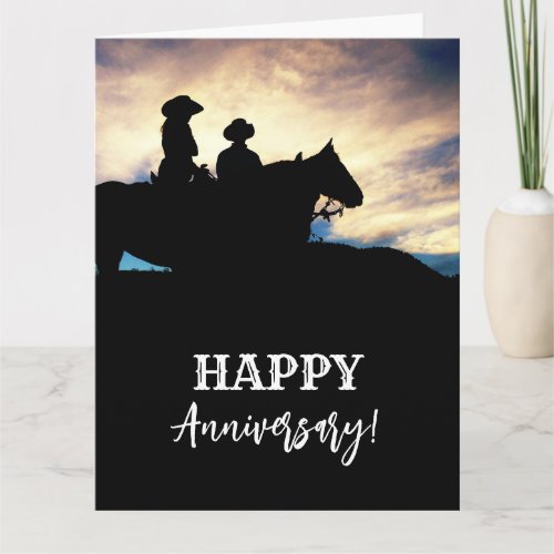 Cowboys cowgirls horses anniversary greeting card