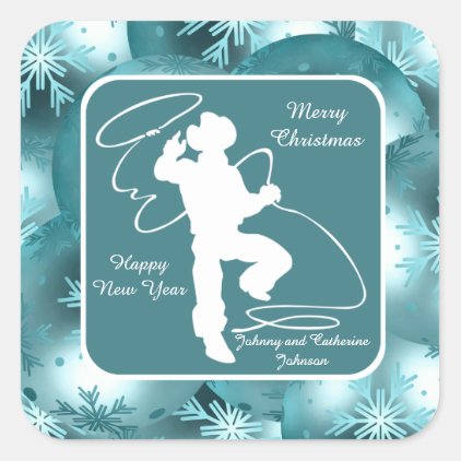 Cowboys Cowgirls Roping On Blue Holiday Stickers 2