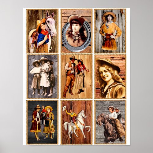 Cowboys Cowgirls Wood Country Western Art collage Poster