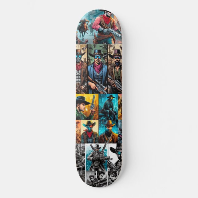 cowboys cyborg comics skateboard (Front)