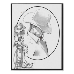 cowboys drawing faux canvas print