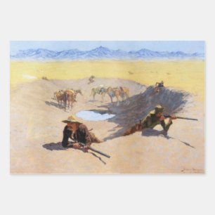 Cowboys Fighting for the Water Hole Wrapping Paper Sheets