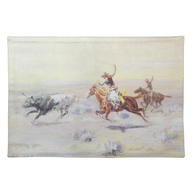 Cowboys from the Bar Triangle by CM Russell Cloth Placemat (Front)