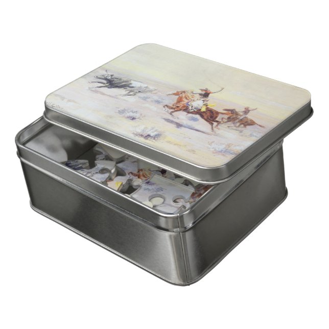 Cowboys from the Bar Triangle by CM Russell Jigsaw Puzzle (Lid Open)