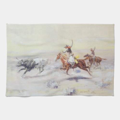 Cowboys from the Bar Triangle by CM Russell Kitchen Towel