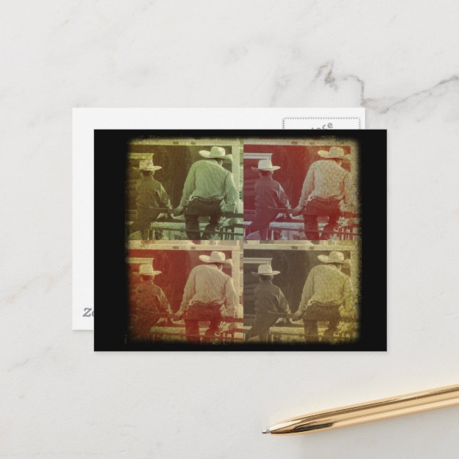 Cowboys on a Rodeo Fence TTV Four Colors Postcard (Front/Back In Situ)