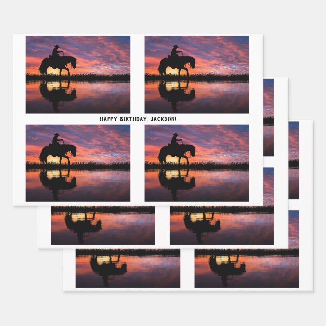 Cowboys on Horseback at Sunset Wrapping Paper Sheets (Set)