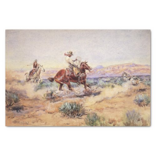 Cowboys on Horses Roping a Wolf with a Lasso Tissue Paper
