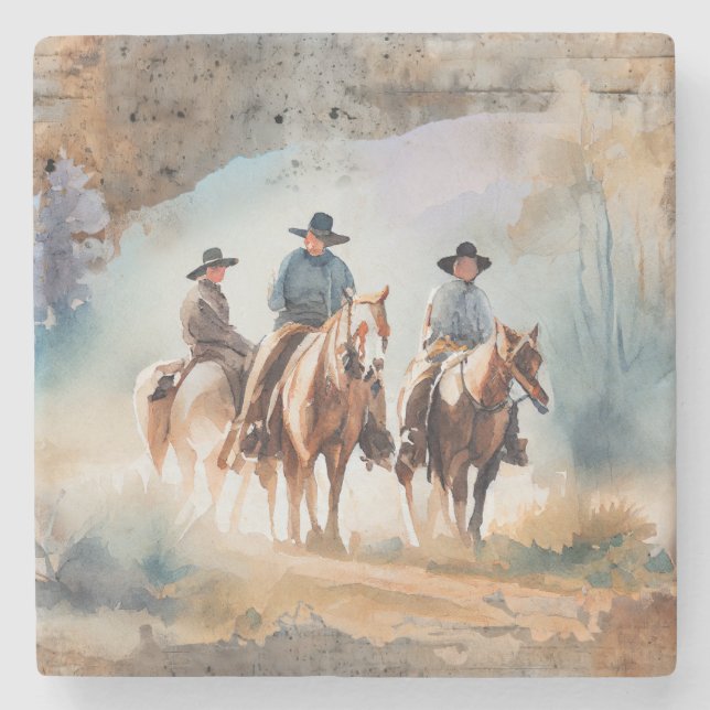 Cowboys on Horses Stone Coaster (Front)