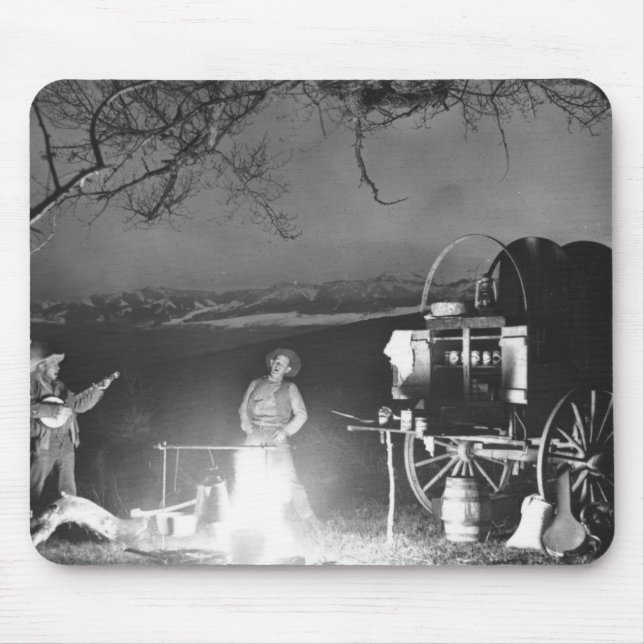 Cowboys playing and singing around a campfire mouse pad (Front)