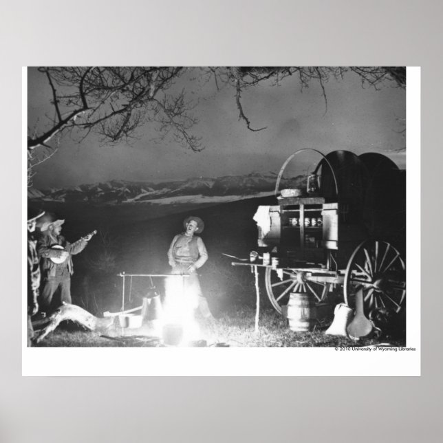 Cowboys playing and singing around a campfire poster (Front)