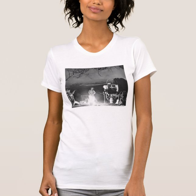 Cowboys playing and singing around a campfire T-Shirt (Front)