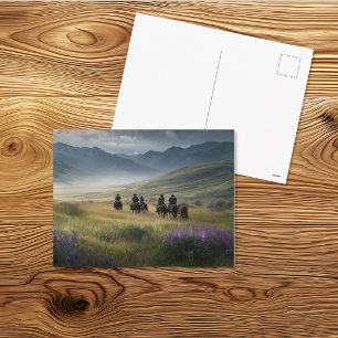 Cowboys Riding Into Mountain Wilderness Postcard