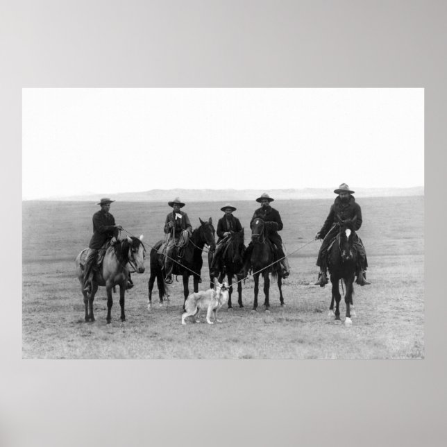 Cowboys Roping a Gray Wolf: 1887 Poster (Front)