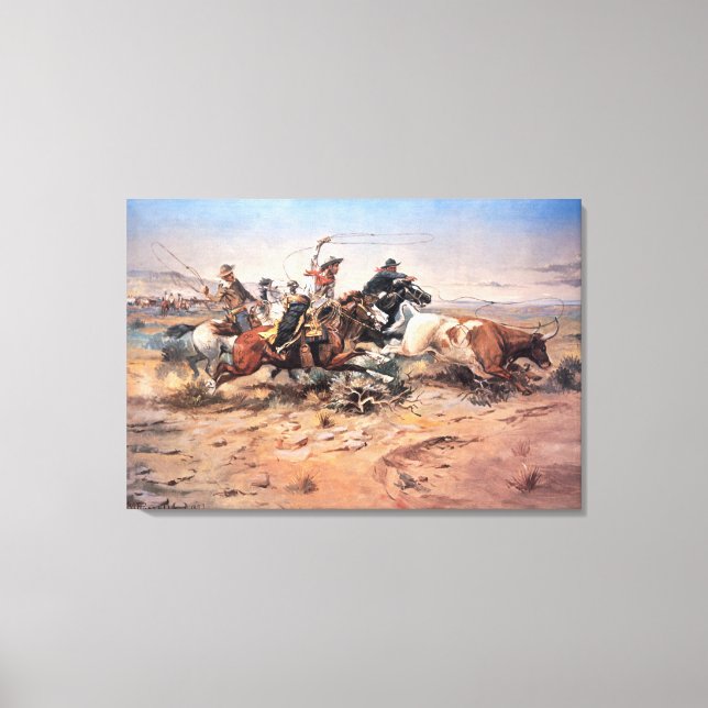 Cowboys roping a steer, 1897 (oil on canvas) canvas print (Front)