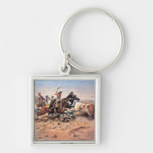 Cowboys roping a steer, 1897 (oil on canvas) keychain
