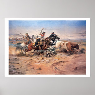 Cowboys roping a steer, 1897 (oil on canvas) poster